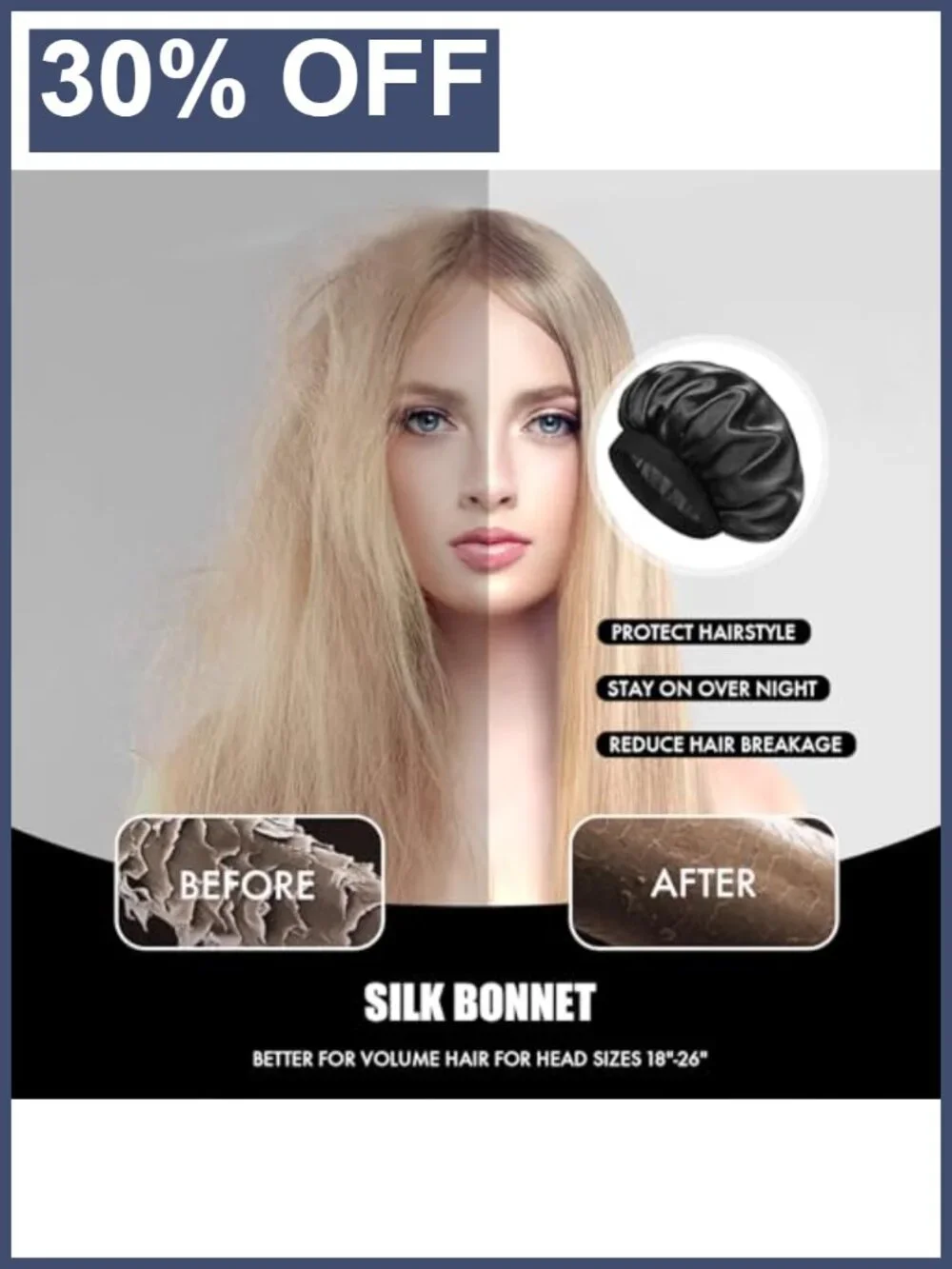 Satin Silk Bonnet for Hair, Double Layer Sleep Cap, One Size